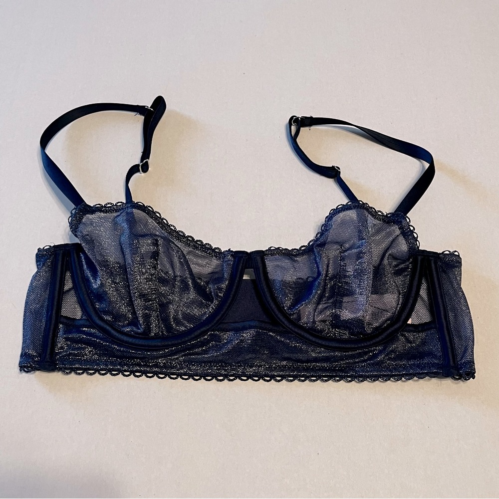 Victoria's Secret Womens‎ Size 34B 34 B Blue Metallic Mesh Unlined Underwire Bra